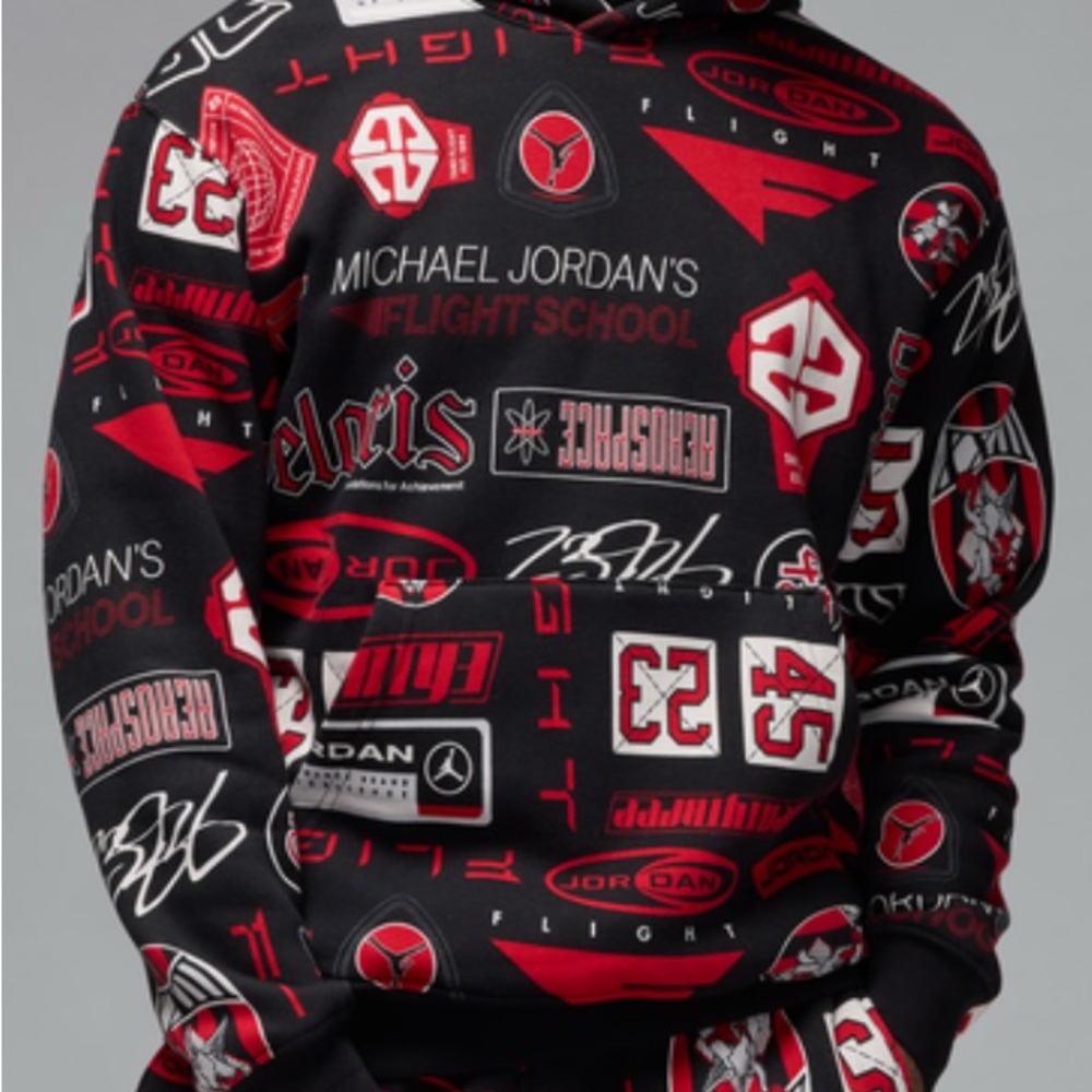 🛑 (Sold) Jordan printed fleec hoodie pullover Black and Red Sweater